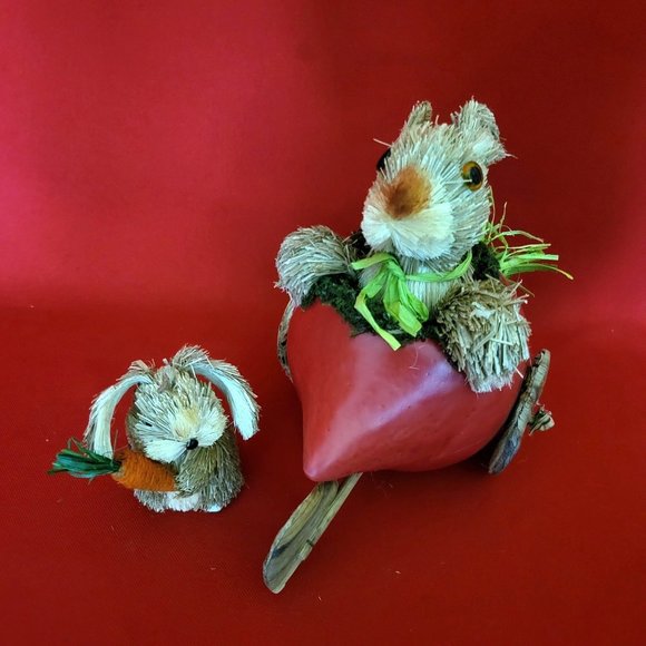 Sisal Rabbit Easter Bunny Riding Turnip Small Bubby Holding Carrot Spring Home D - Picture 4 of 11